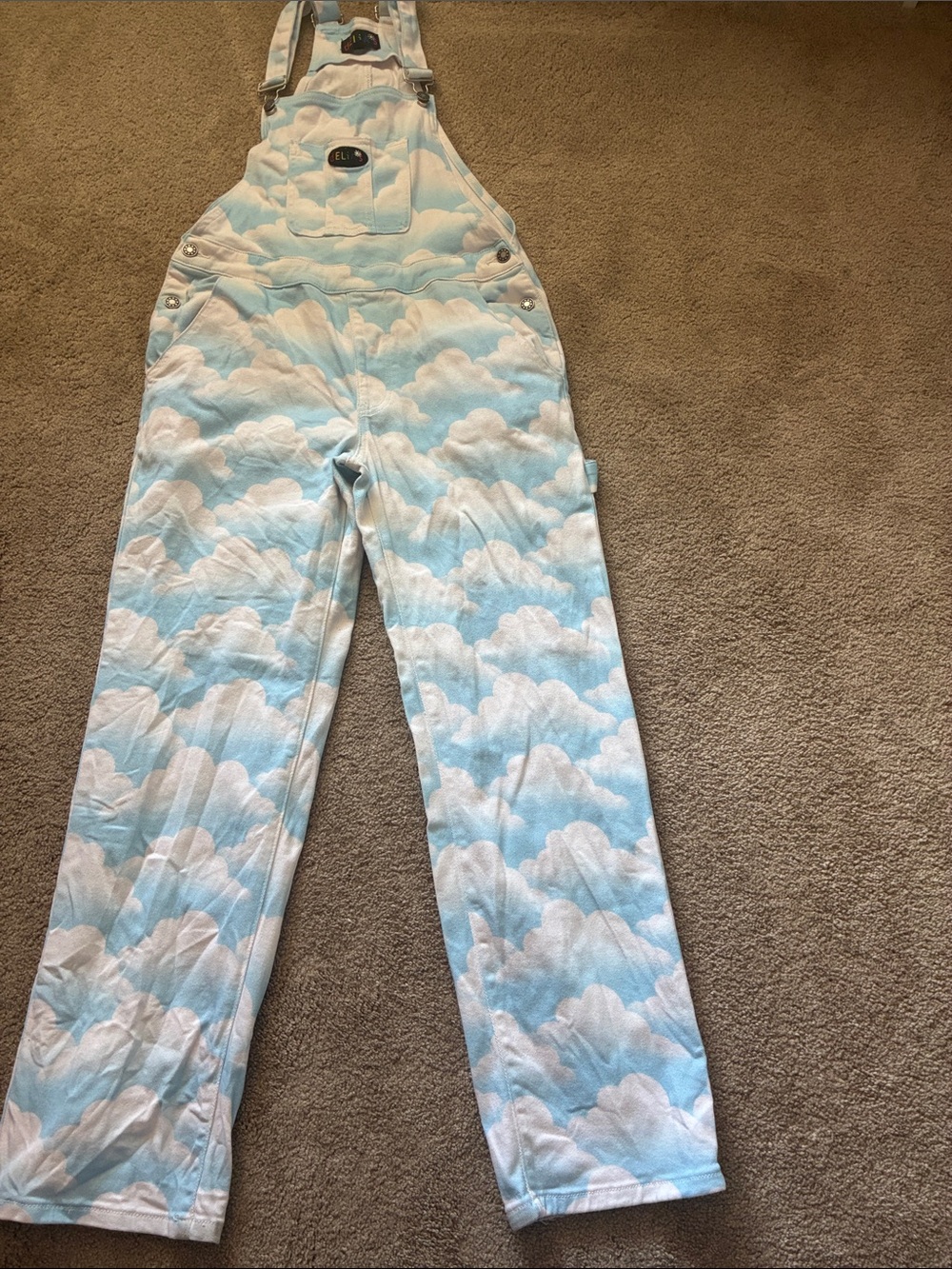 dELiA*s Heavenly Dreams Cloud Print Twill Overalls Size Small